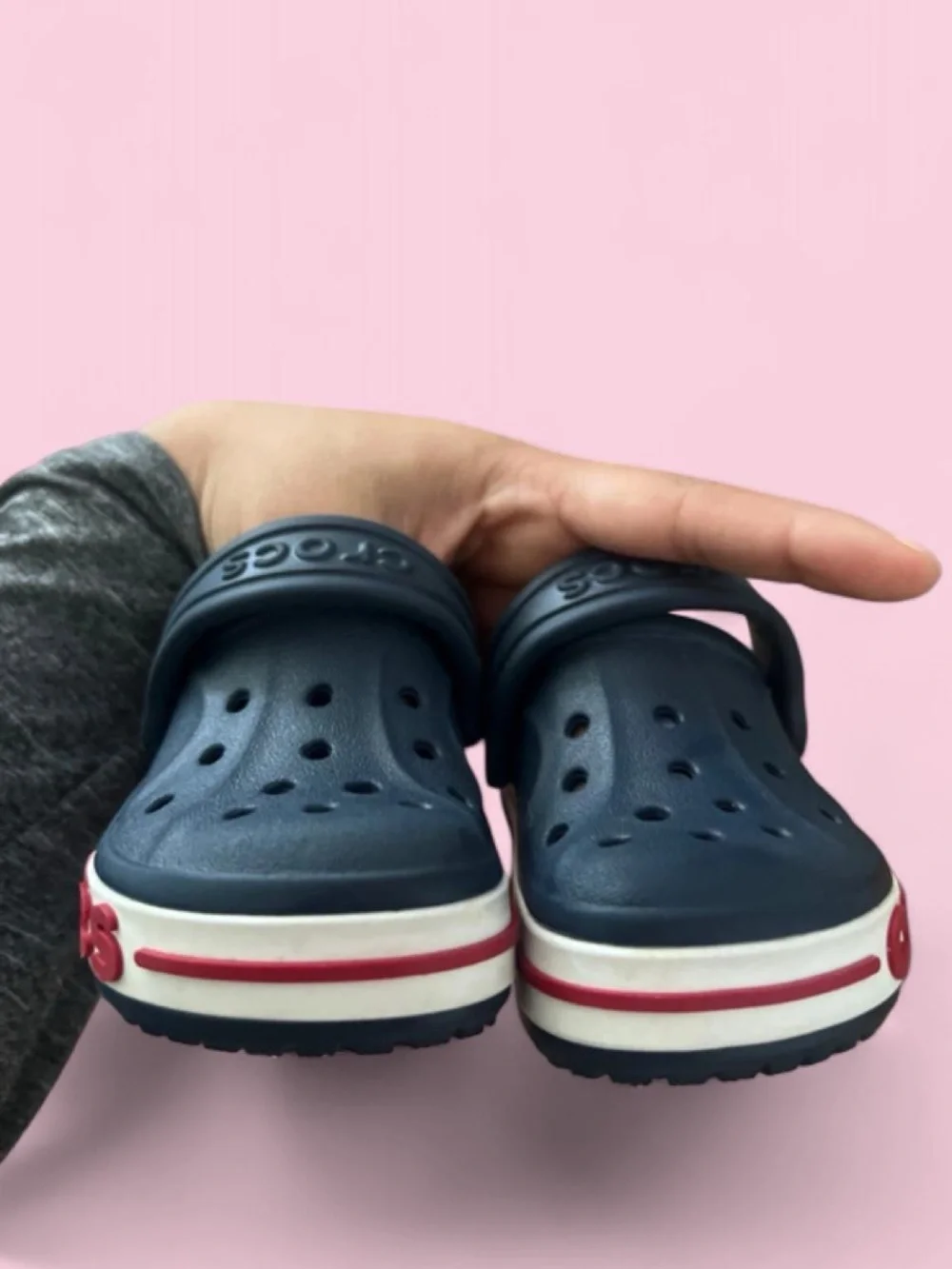 CROCS toddler Navy Clog with Red and White Stripe